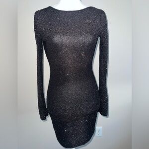 Homecoming Black Backless Long Sleeve Dress